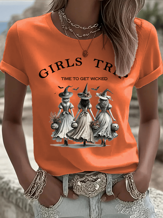 Women's Girls Trip Time To Get Wicked Print Crew Neck T-Shirt