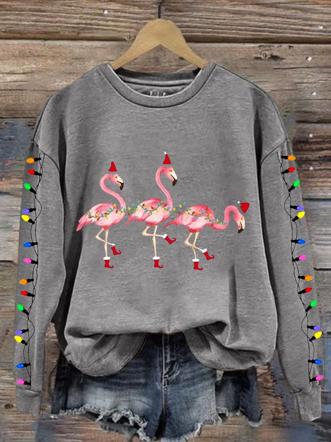 Women's Christmas Flamingo Print Crewneck Sweatshirt