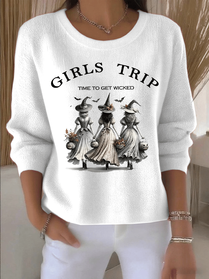 Women's Girls Trip Time To Get Wicked Print Knit Long Sleeve Top