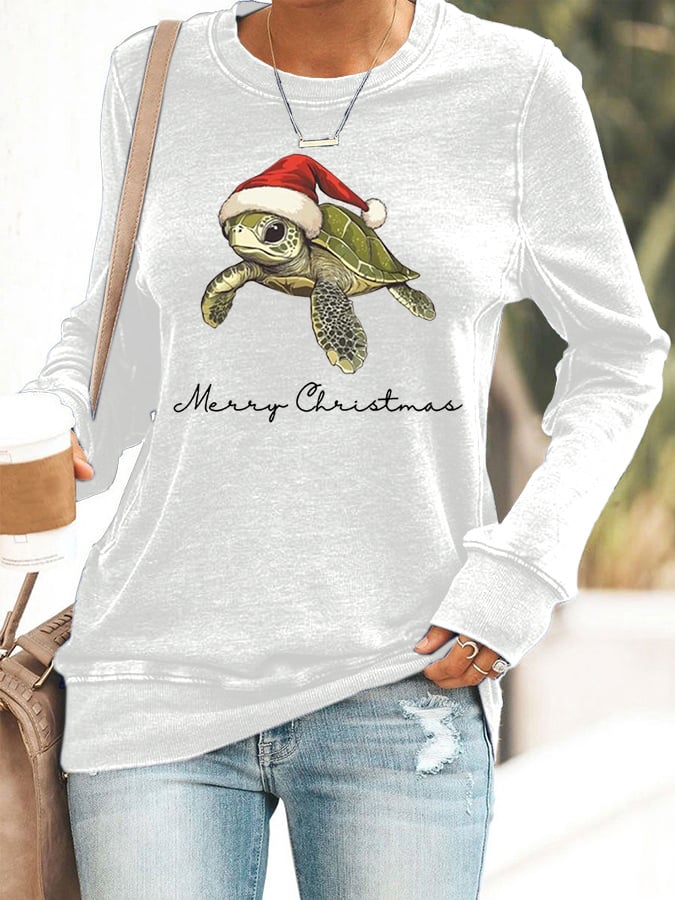 Women's Christmas Turtle Print Crewneck Sweatshirt