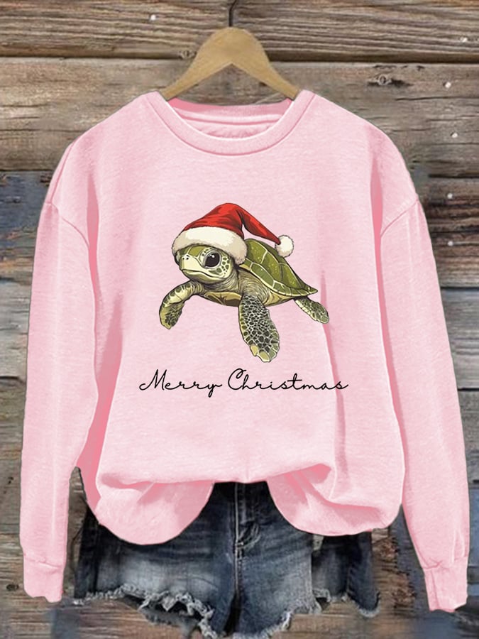 Women's Christmas Turtle Print Crewneck Sweatshirt