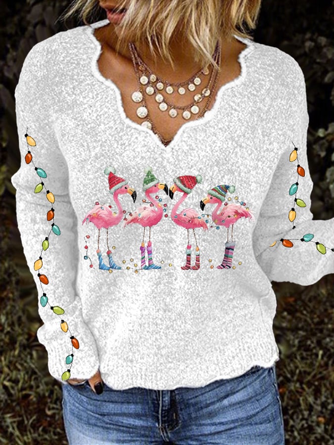 Women's Christmas Flamingo Print Top