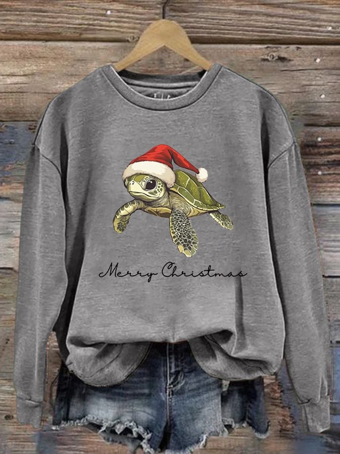 Women's Christmas Turtle Print Crewneck Sweatshirt