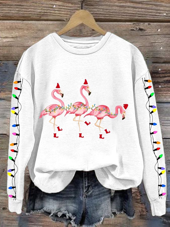 Women's Christmas Flamingo Print Crewneck Sweatshirt