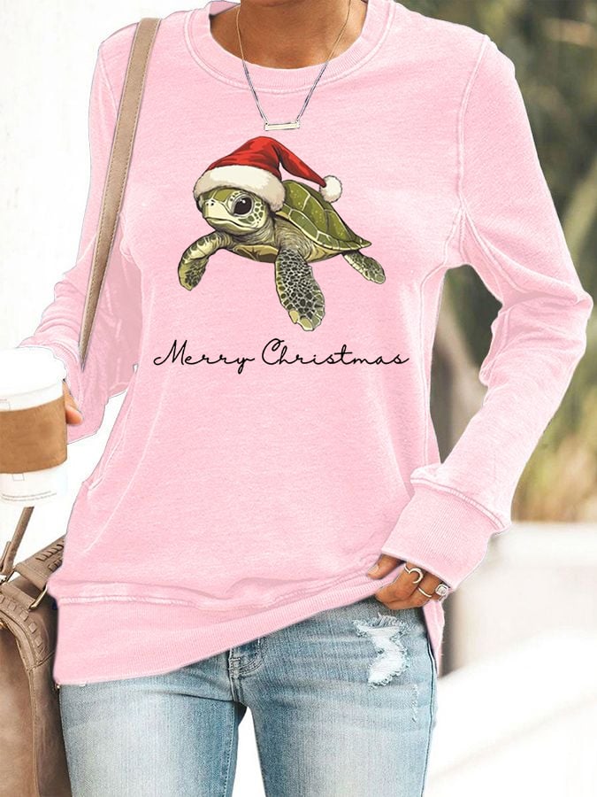 Women's Christmas Turtle Print Crewneck Sweatshirt