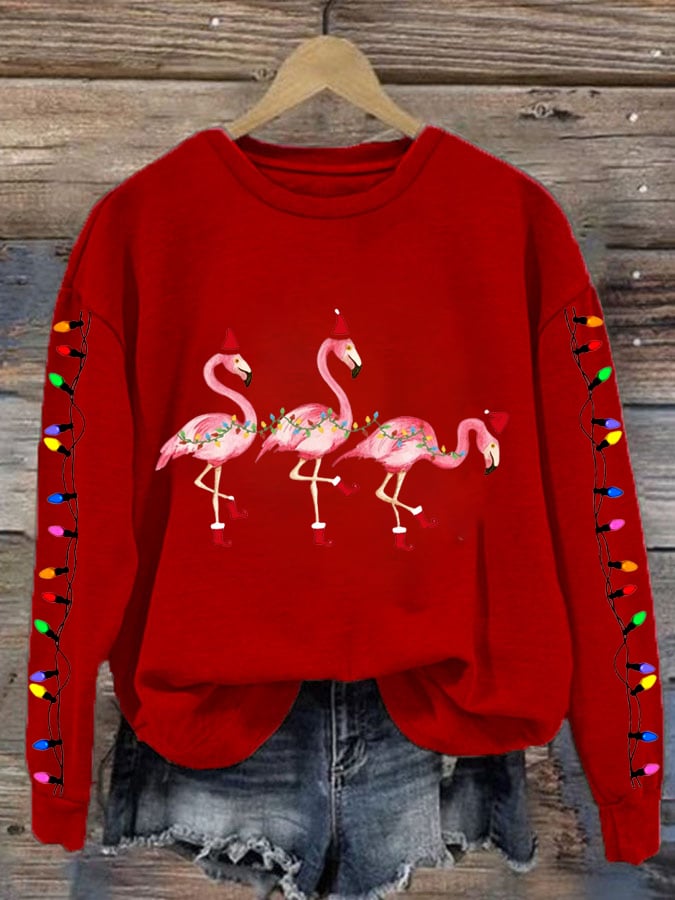 Women's Christmas Flamingo Print Crewneck Sweatshirt
