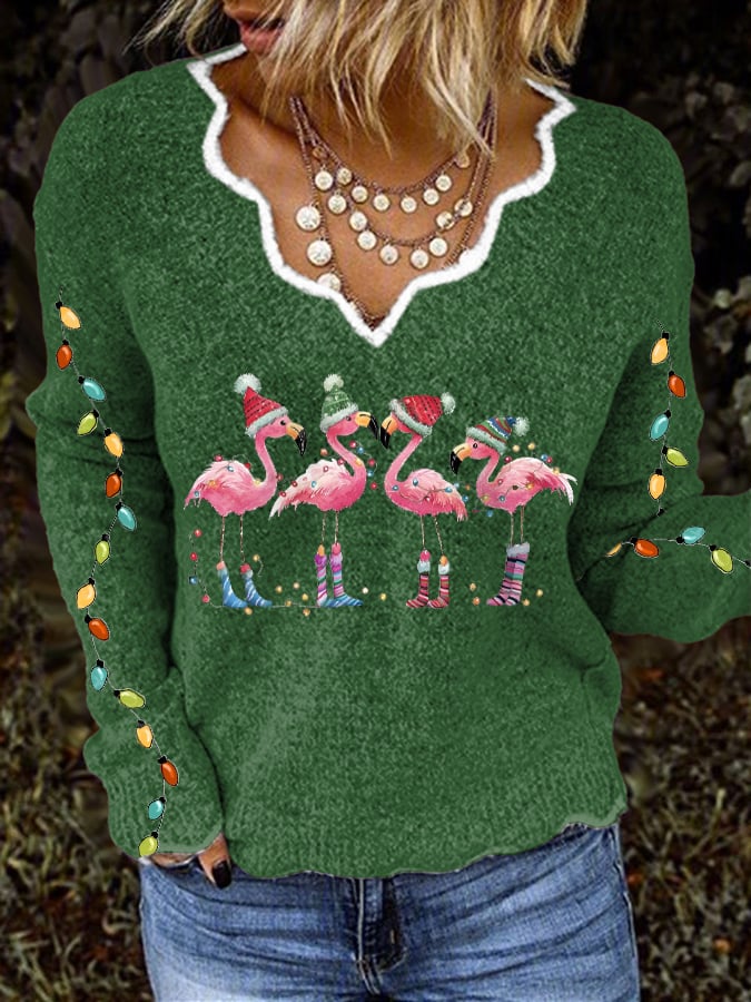 Women's Christmas Flamingo Print Top