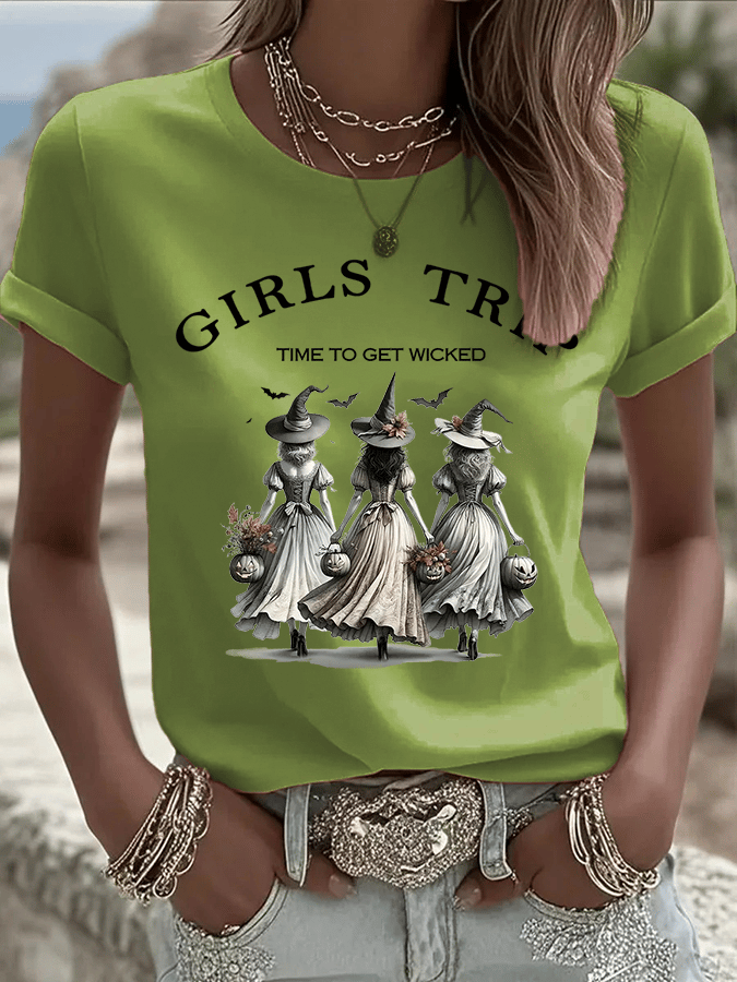 Women's Girls Trip Time To Get Wicked Print Crew Neck T-Shirt