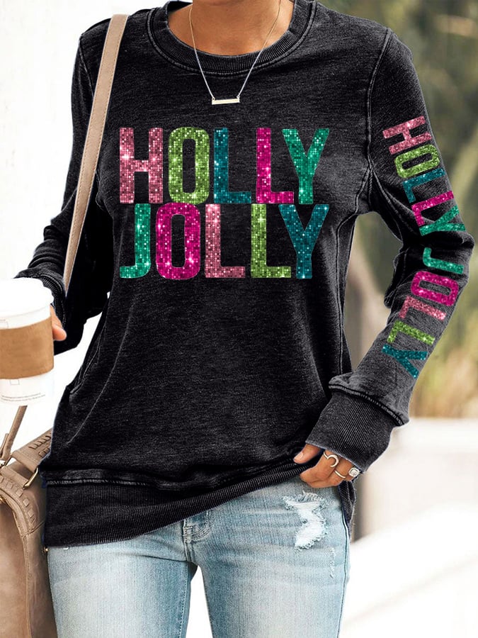 Women's Holly Jolly Christmas Printed Casual Sweatshirt