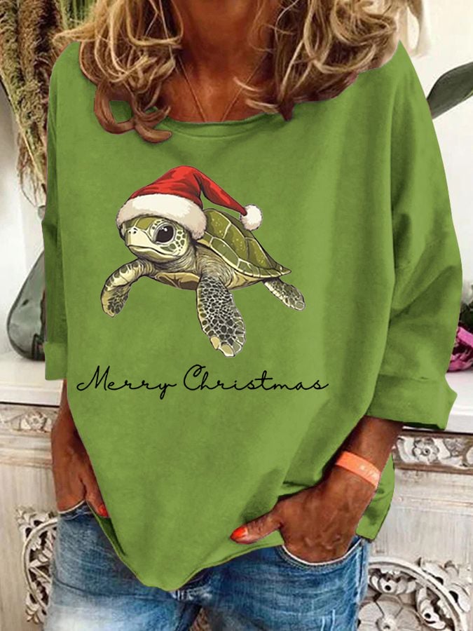 Women's Christmas Turtle Print Casual Sweatshirt