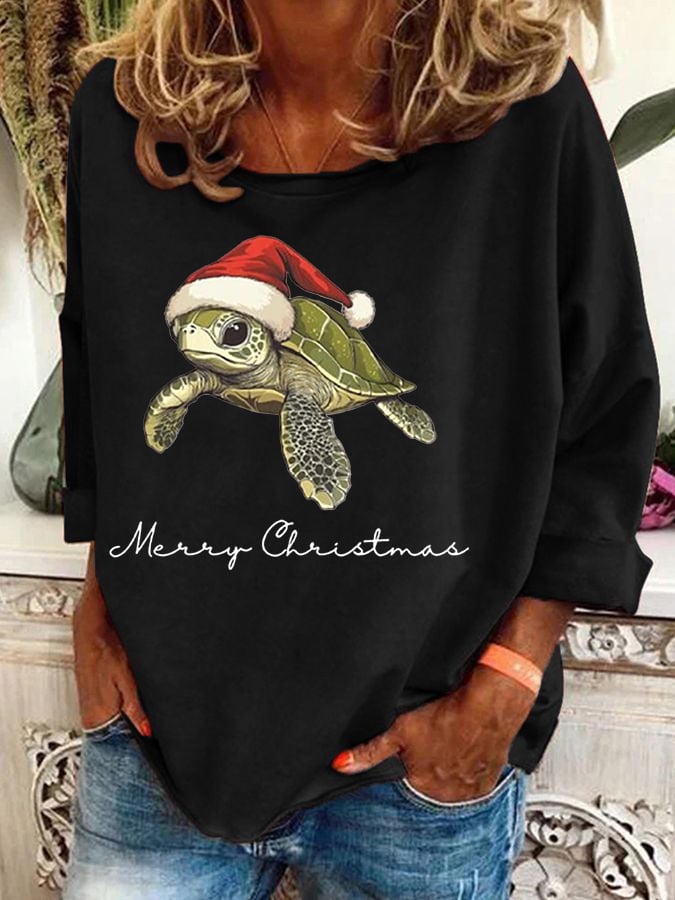 Women's Christmas Turtle Print Casual Sweatshirt