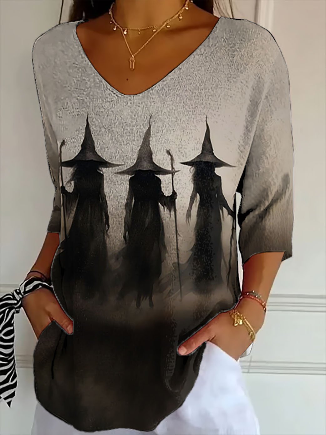Women's Halloween Witch Printed T-Shirt