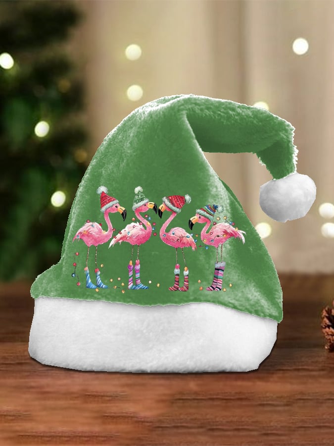 Unisex Christmas Flamingo Print Plush Hat