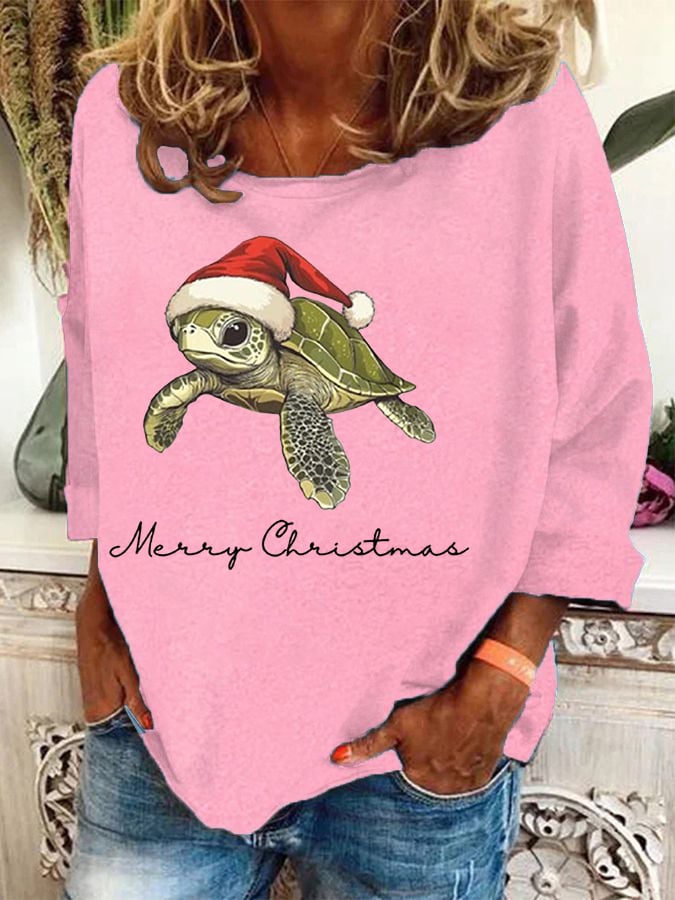 Women's Christmas Turtle Print Casual Sweatshirt
