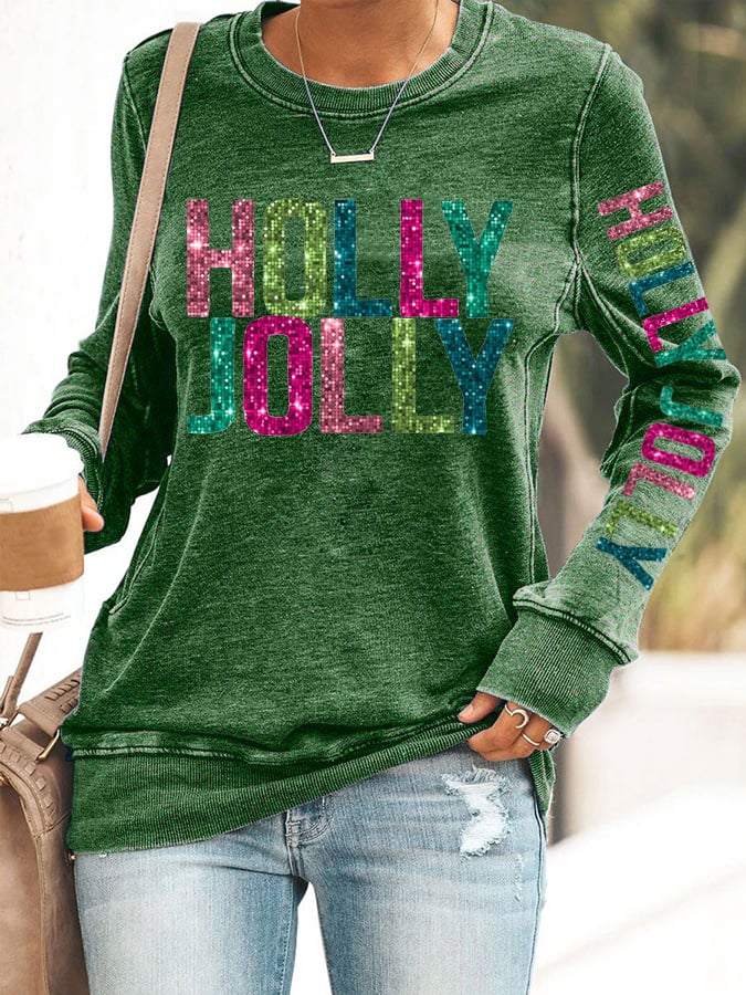 Women's Holly Jolly Christmas Printed Casual Sweatshirt