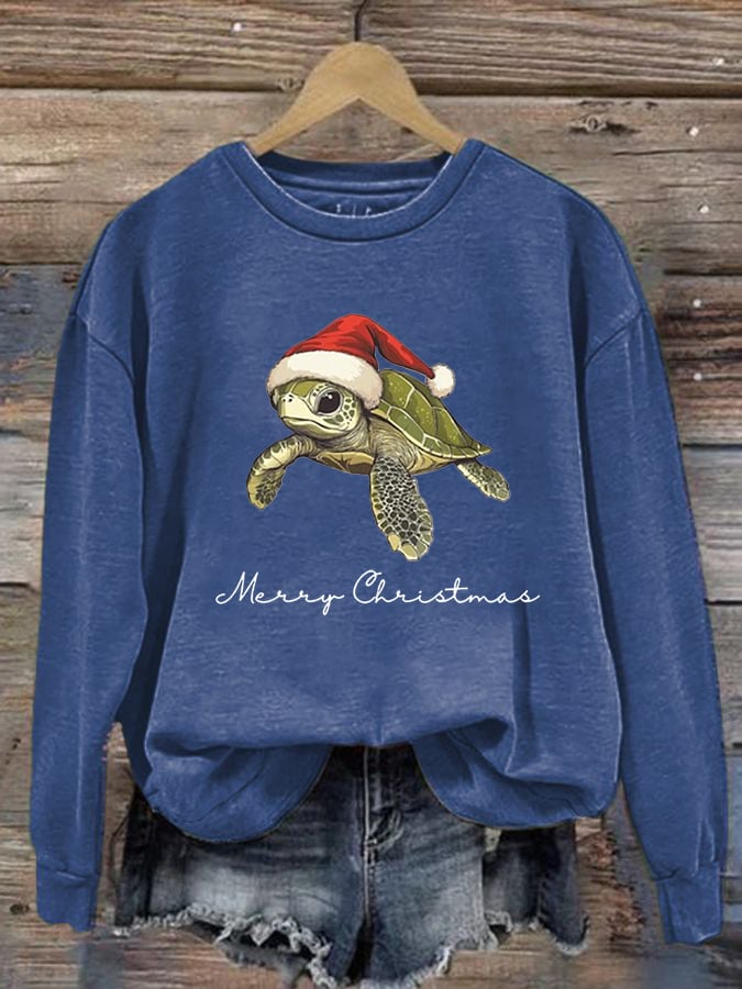Women's Christmas Turtle Print Crewneck Sweatshirt