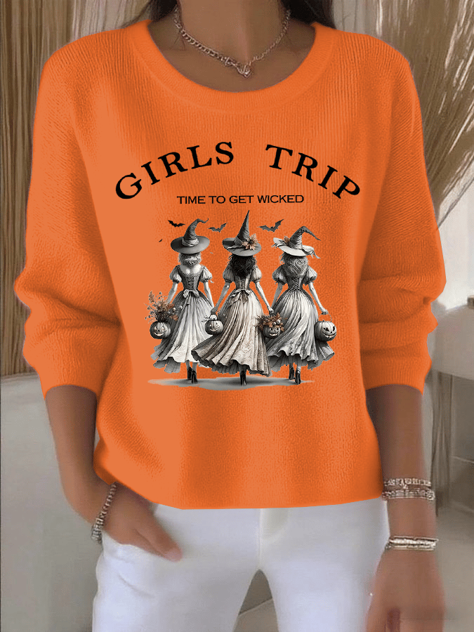 Women's Girls Trip Time To Get Wicked Print Knit Long Sleeve Top
