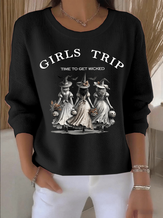 Women's Girls Trip Time To Get Wicked Print Knit Long Sleeve Top