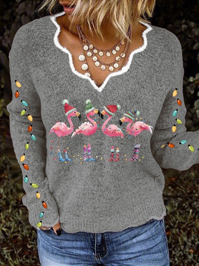 Women's Christmas Flamingo Print Top