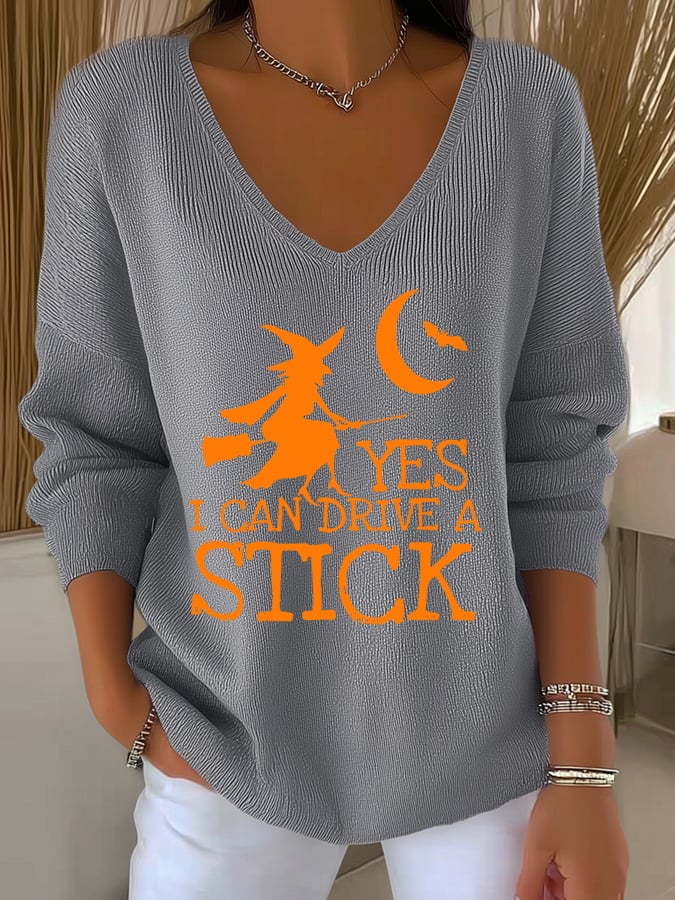 Women's I Can Drive a Stick Print Long Sleeve Shirt