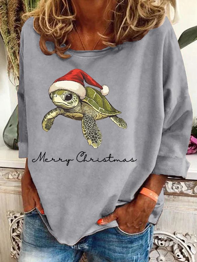 Women's Christmas Turtle Print Casual Sweatshirt