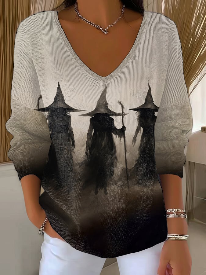 Women'S Retro Horror Witch Print T-Shirt