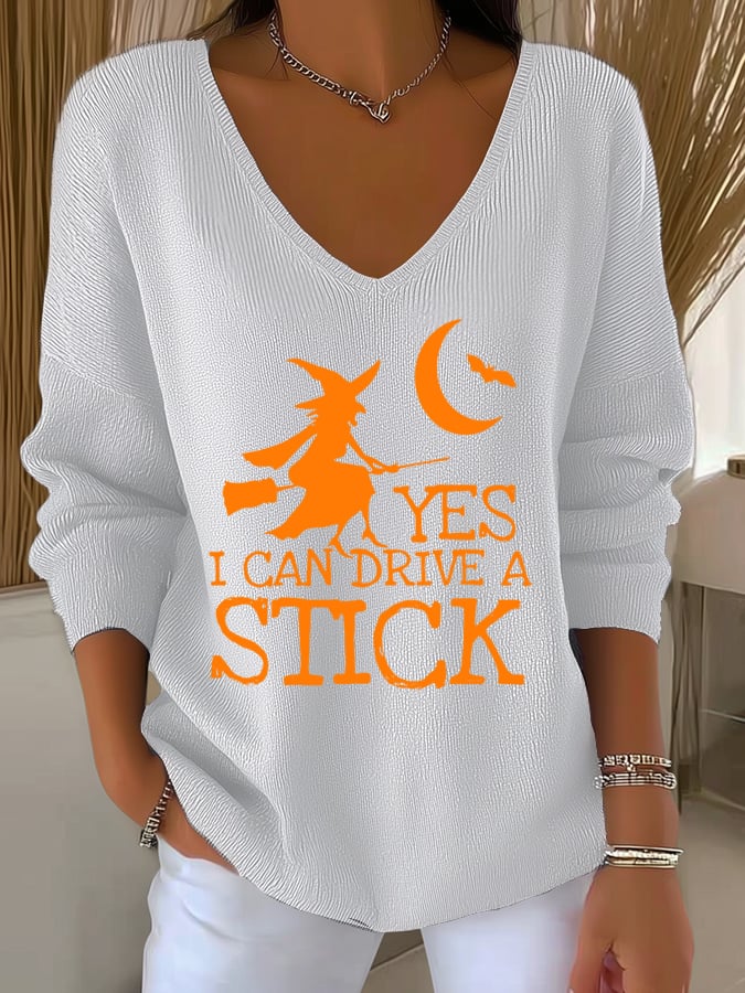 Women's I Can Drive a Stick Print Long Sleeve Shirt