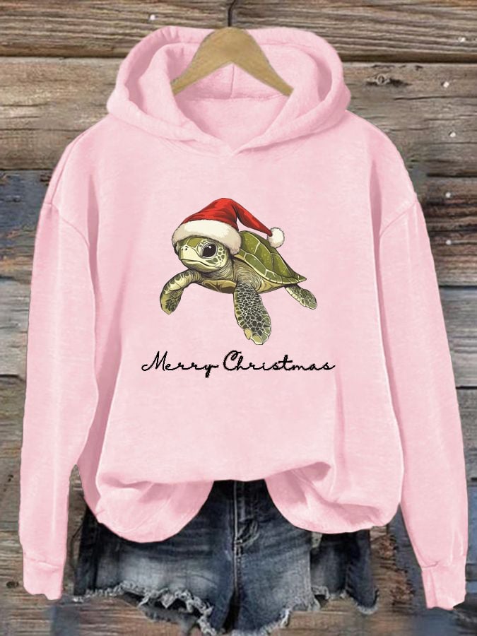 Women's Christmas Turtle Print Casual Hoodie
