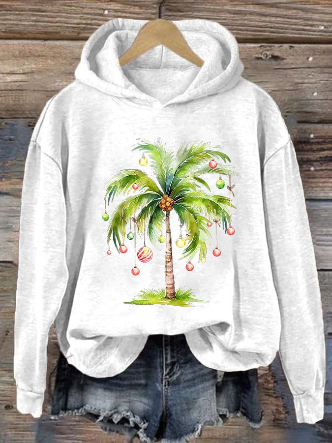 Women'S Casual Christmas Palm Tree Printed Long Sleeve Sweatshirt