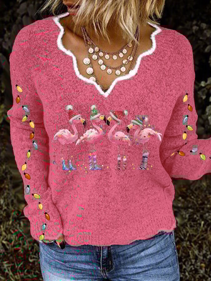 Women's Christmas Flamingo Print Top