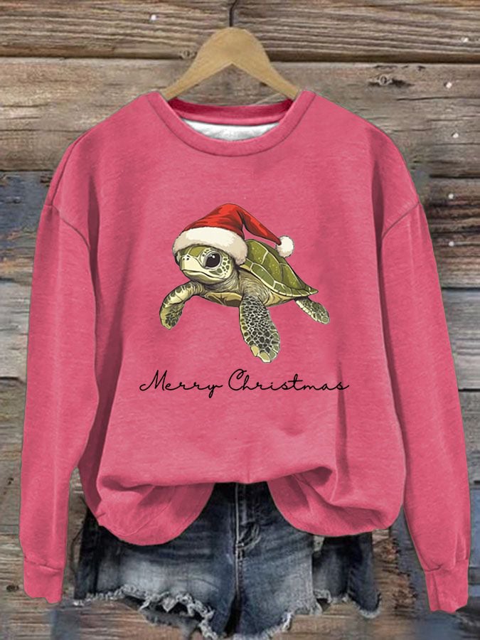 Women's Christmas Turtle Print Crewneck Sweatshirt
