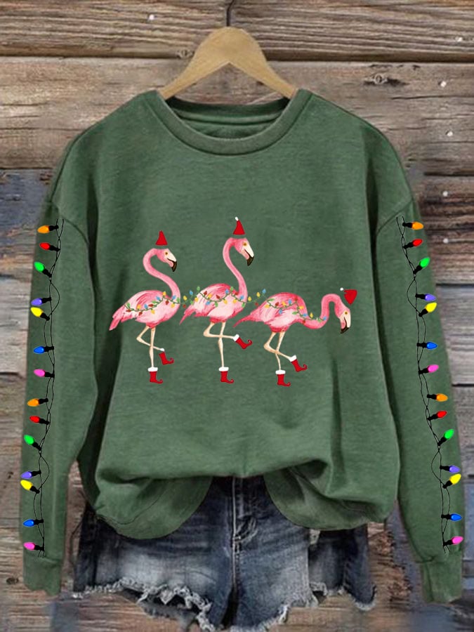 Women's Christmas Flamingo Print Crewneck Sweatshirt