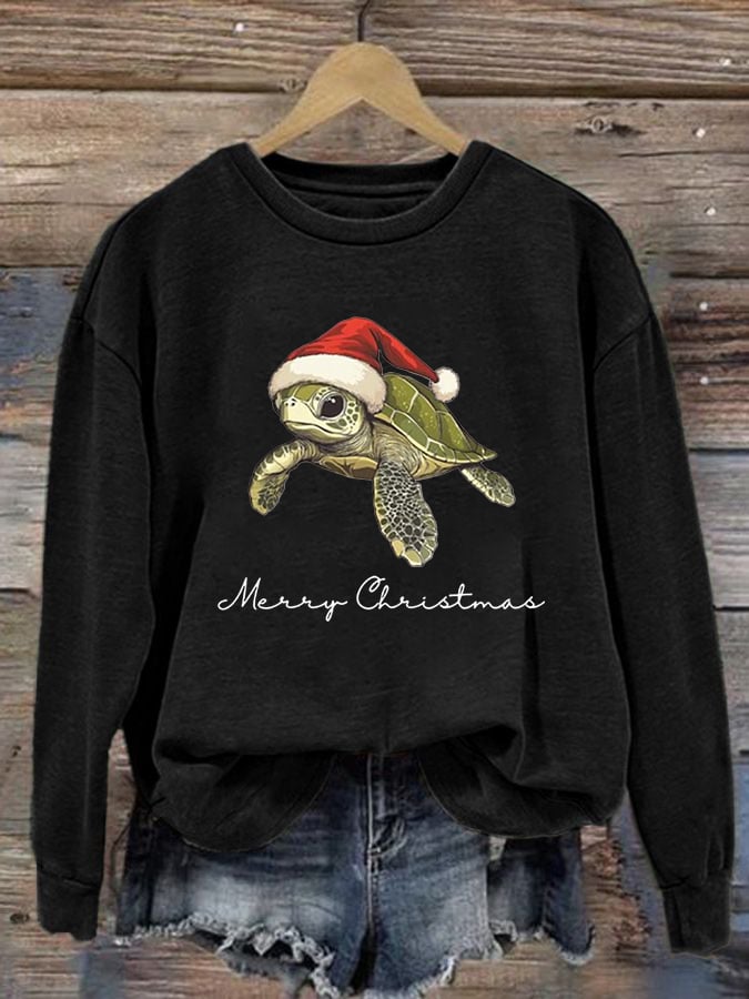 Women's Christmas Turtle Print Crewneck Sweatshirt