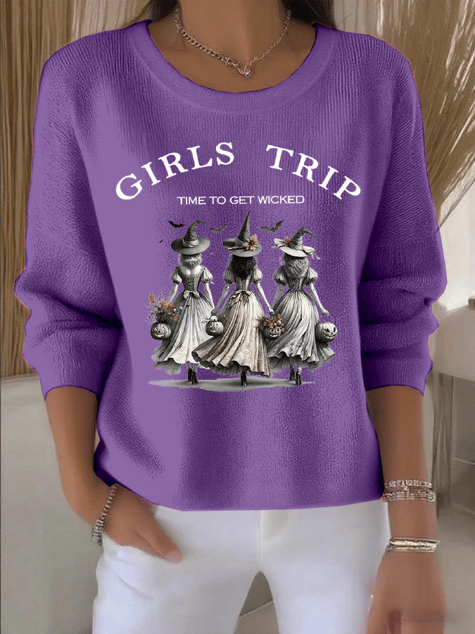 Women's Girls Trip Time To Get Wicked Print Knit Long Sleeve Top