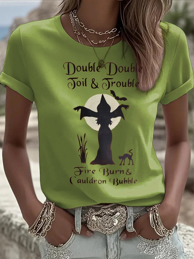 Women's Double Double Toil & Trouble Witch Print T-Shirt