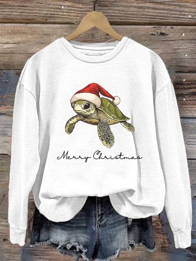 Women's Christmas Turtle Print Crewneck Sweatshirt