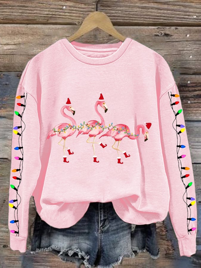 Women's Christmas Flamingo Print Crewneck Sweatshirt