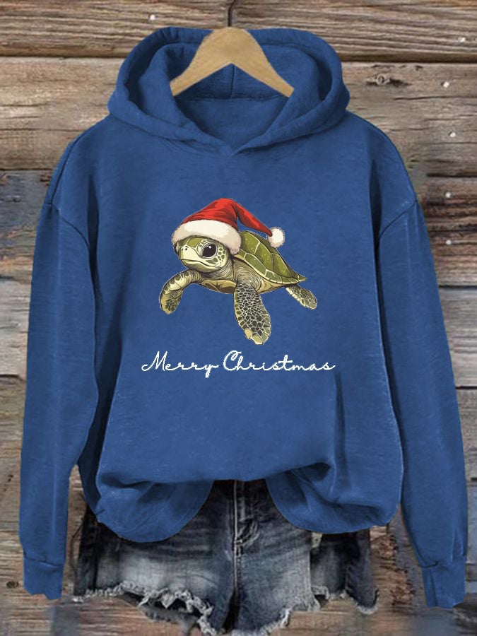 Women's Christmas Turtle Print Casual Hoodie