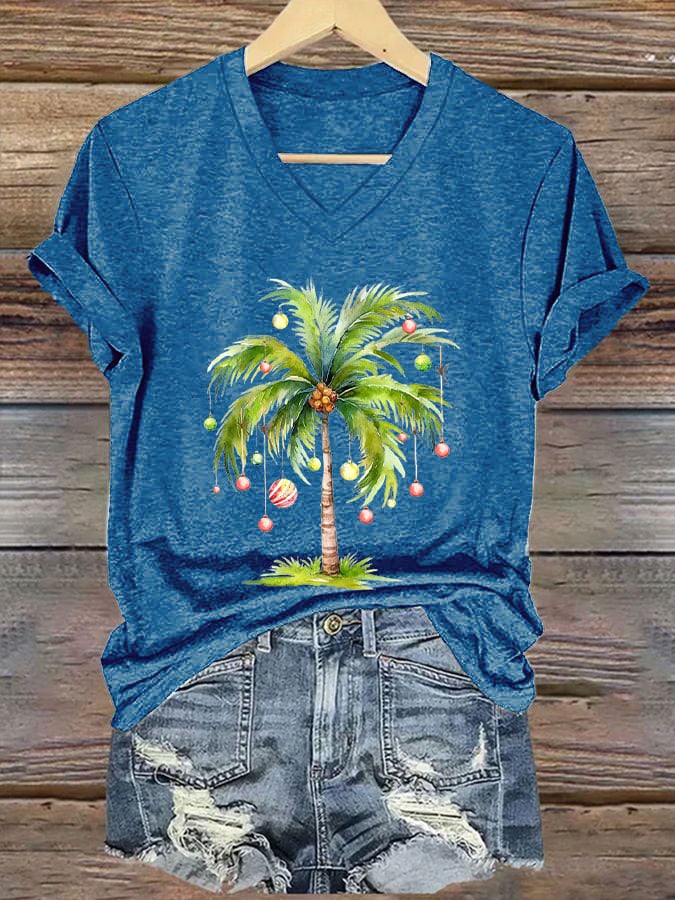 Women's Christmas Palm Tree Print T-Shirt