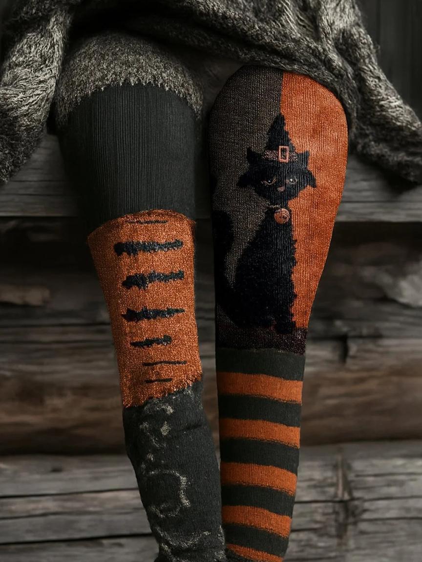 Women's Black Cat Print Pants