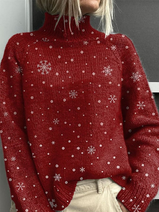 Women's Christmas Red snowflakes Casual Knitted Sweater