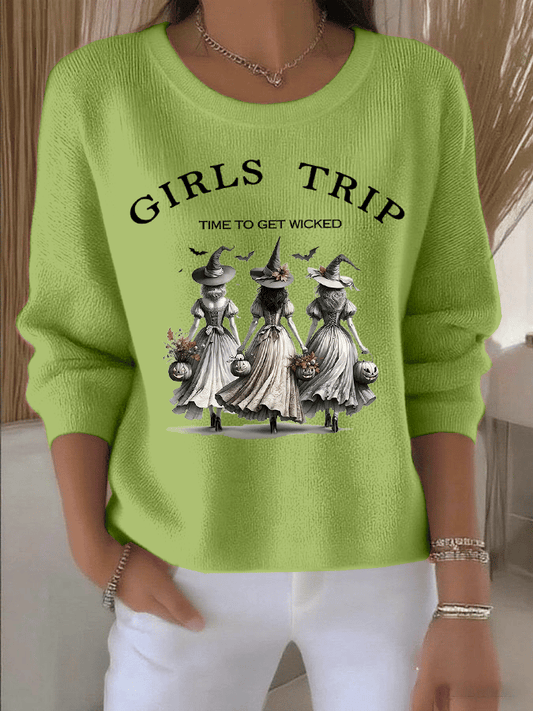 Women's Girls Trip Time To Get Wicked Print Knit Long Sleeve Top