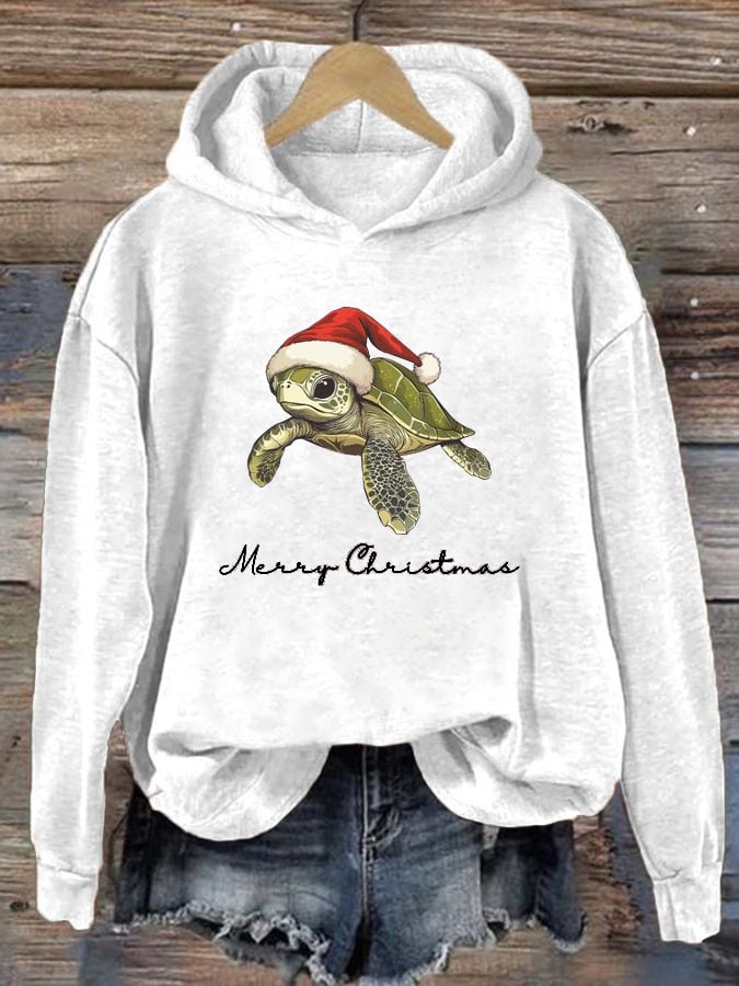 Women's Christmas Turtle Print Casual Hoodie