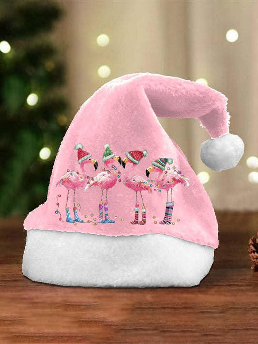 Unisex Christmas Flamingo Print Plush Hat