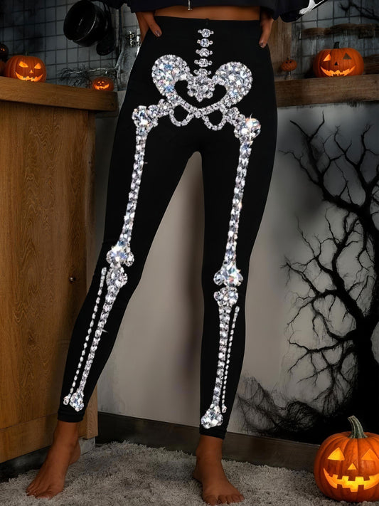 Women's Halloween Diamond Skeleton Print Leggings