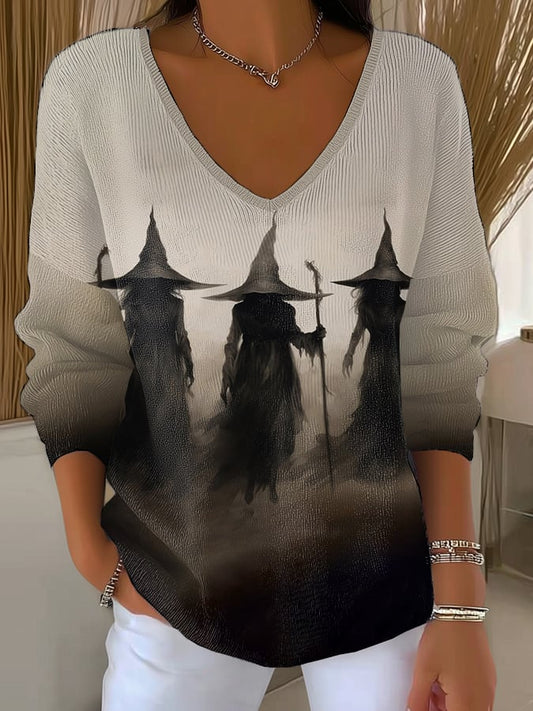 Women'S Retro Horror Witch Print T-Shirt
