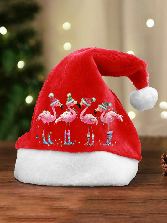 Unisex Christmas Flamingo Print Plush Hat