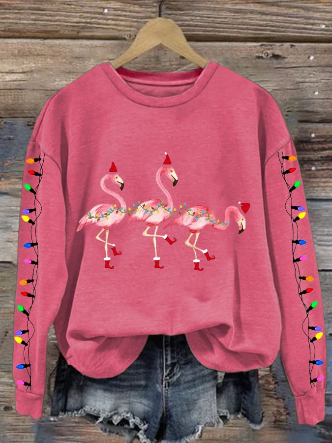 Women's Christmas Flamingo Print Crewneck Sweatshirt
