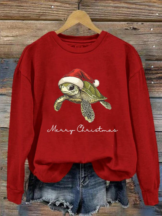 Women's Christmas Turtle Print Crewneck Sweatshirt
