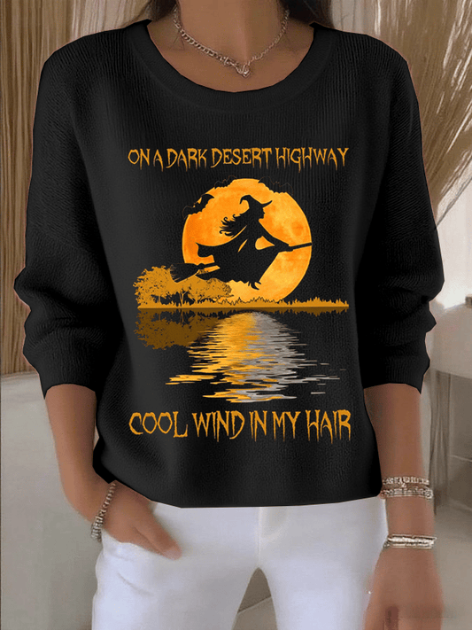 Women's On A Dark Desert Highway Cool Wind In My Hair Print Knit Long Sleeve Top